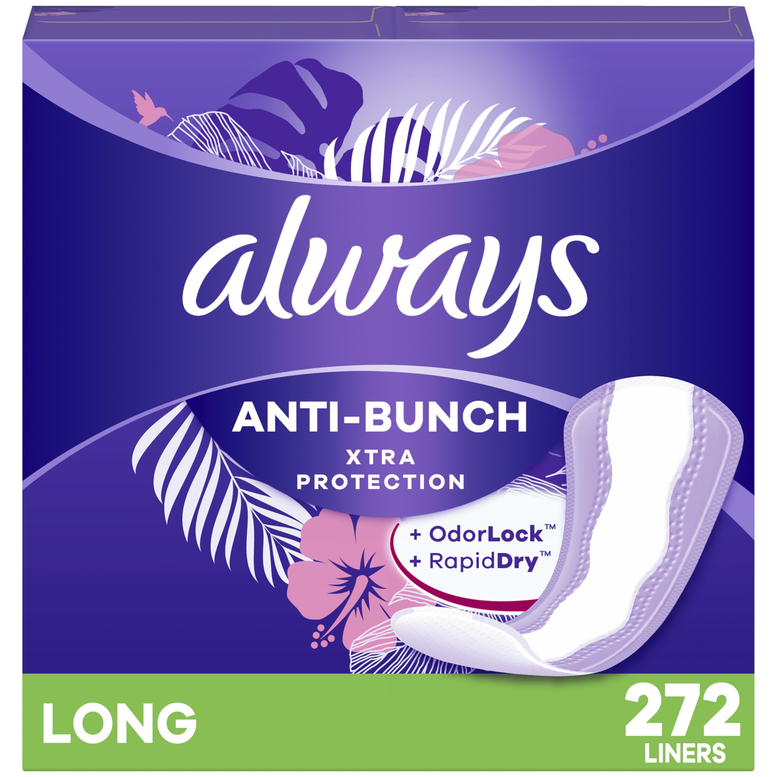 Photo 1 of Always Anti-Bunch Xtra Protection Daily Liners, Long Length, Unscented, 136 Count x 2 (272 Count Total)
