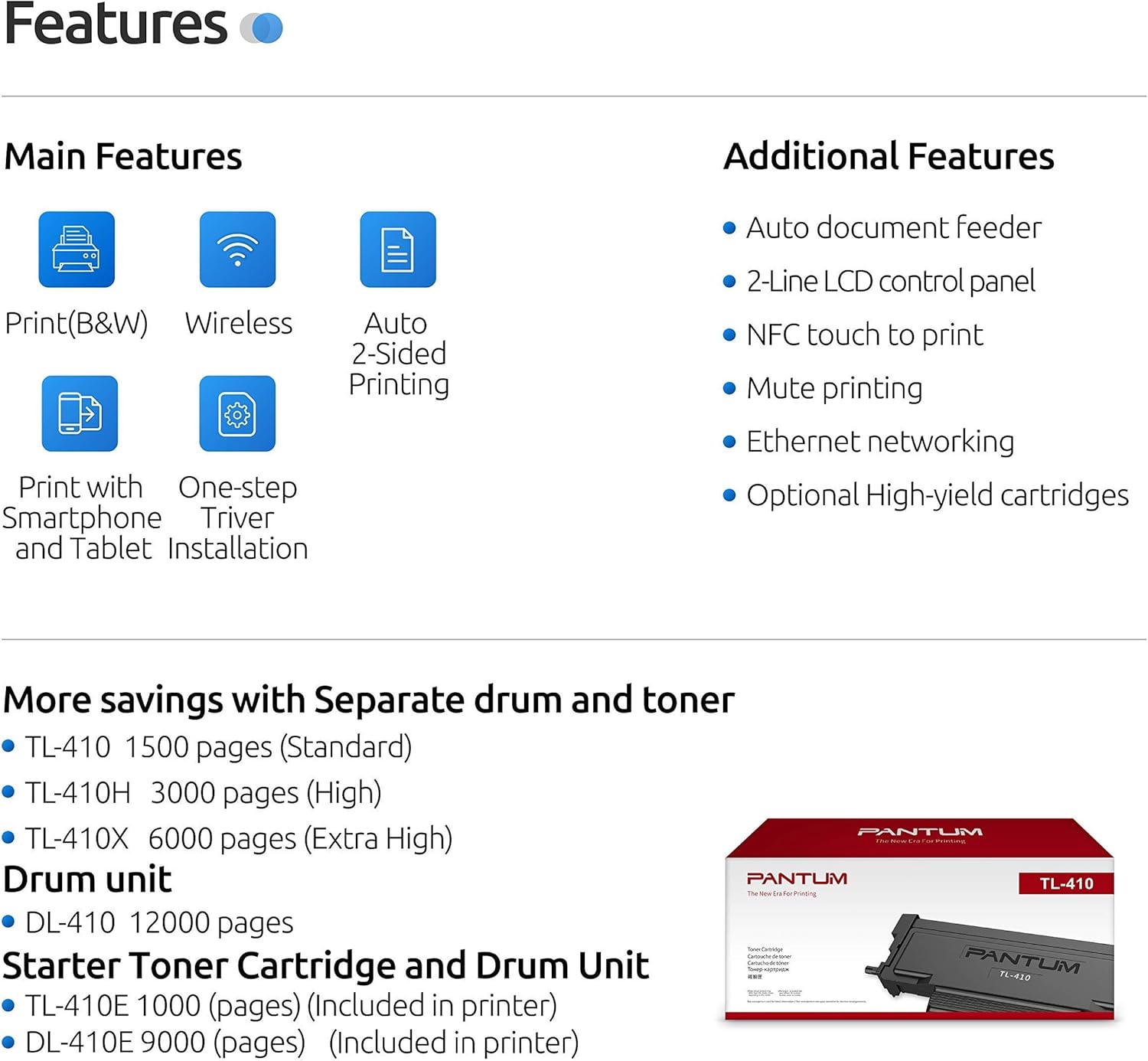 Pantum P3012DW Monochrome Laser Printer, Wireless Printing & Auto Two-Sided Printing for Home and Small Office Use (V4G09B): Electronics