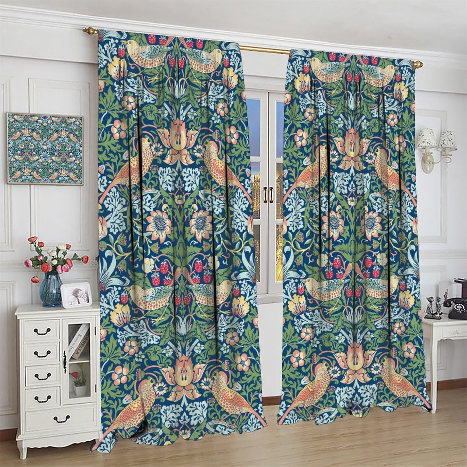 William Morris Botanical Art Windows Curtains Green
