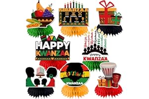 8 Pcs Kwanzaa Table Decorations, Happy Kwanzaa Decorations Honeycomb Centerpieces, Kwanzaa Decorations for Home Kwanzaa Holiday Party Supplies, African Heritage Kwanzaa Decorations Classroom Cocomigo