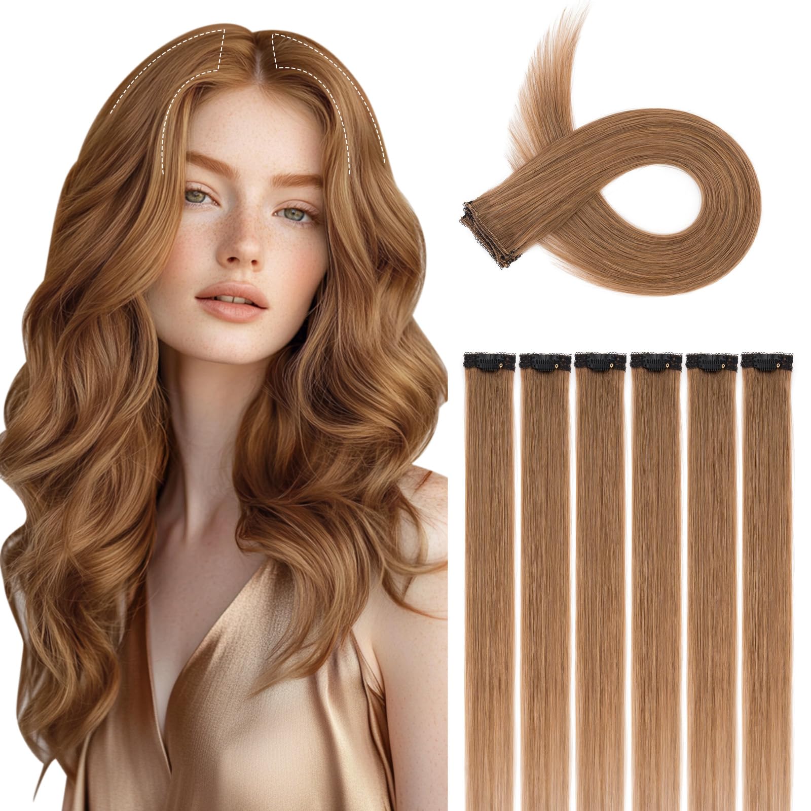 Photo 1 of S-noilite 6Pcs Clip in Human Hair Extensions,Remy Single Clip in Hair Extensions 6Pcs 6clips Straight Blonde Brown Seamless Hairpieces for Women 22Inch 47g