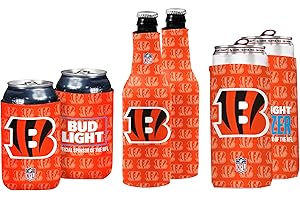 Bud Light & NFL Licensed 6 Pack Premium Insulated Neoprene Koozy Cover Set, 2 Can/2 Seltzer/2 Bottle - Easy On & Foldable for 12 Ounce Drinks - 2 Sided Design - Great