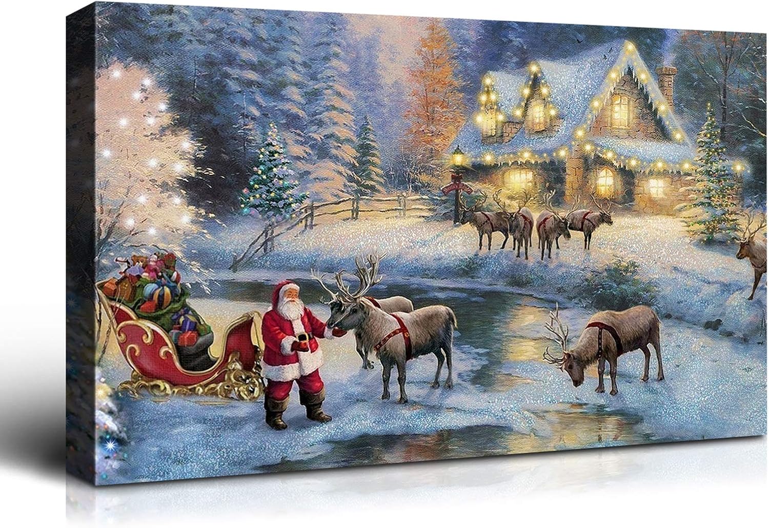 Paintings - Denozer - Winter Canvas Wall Art Christmas Eve Santa Painting Artwork for Home Wall Decor,Stretched and Framed Ready to Hang - 36x24 inches