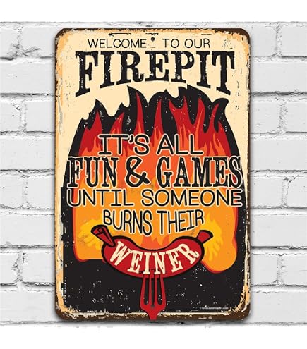 Targa in metallo con scritta Welcome to Our Fire Pit Where Marhmallows and Friends Get Toasted, 15,2 x 20,3 cm