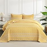Andency Yellow Twin Quilt Set, 2 Pieces Boho Lightweight Soft Striped Bedspread for All Season (68"x86"), Printed Bohemian Microfiber Reversible Coverlet Comoforter Sets