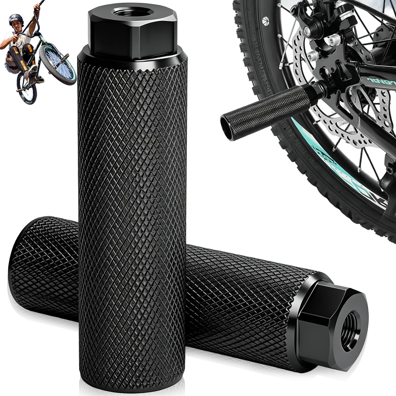 N/S SUpoetry 2 pcs universal bike pegs, pair of footrests, aluminium footrests, suitable for mountain bikes and bicycles, bike pegs, non-slip, black