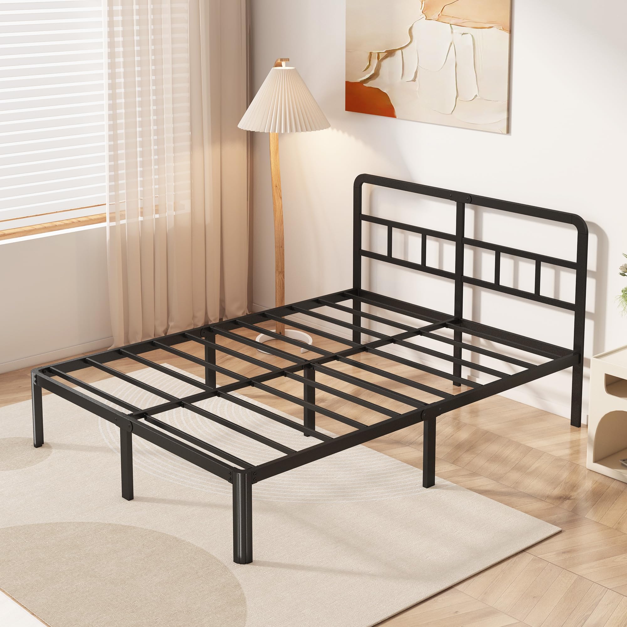 Photo 1 of Yicensen 14 Inch Full Bed Frame with Headboard, Heavy Duty Metal Metal Full Size Platform Bed Frame No Box Spring Needed with Rounded Corner Legs, Noise Free, Easy Assembly, Black