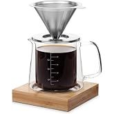 Brew To A Tea BTaT- Pour Over Coffee Maker Set, Double Wall Glass, 16 oz, Drip Coffee Maker Pour Over, Permanent Filter