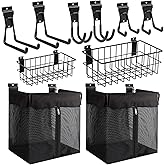 ZORUNNA 10Pcs Slatwall Basket, 16x15x11 Mesh Slat Wall Basket with Zipper | 6 Pcs Heavy Duty Hook Slatwall Accessories, Easy to Install Garage Shop Gym Toy Display Storage