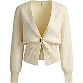 Anienaya Women Knitted Cardigans Sweater Long Sleeve V-Neck Lightweight One Leaf Metal Button Down Outwear