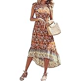 PRETTYGARDEN Women's Summer Maxi Dress Casual Floral V Neck Cap Sleeves Boho High Low Flowy Midi Long Sun Dresses
