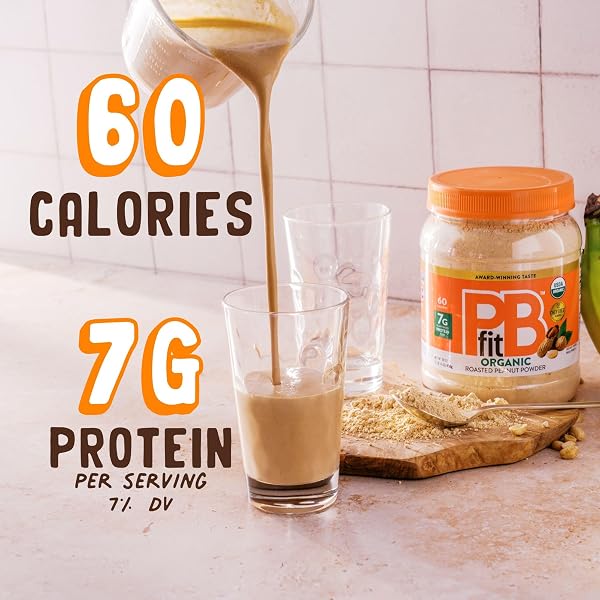 PBFIT 30 OUNCE ORGANIC PEANUT BUTTER POWDER, POWDERED PEANUT SPREAD FROM REAL ROASTED PRESSED PEANUTS, 7G OF PROTEIN 7% DV, GLUTEN-FREE, 60 CALORIES, 87% LESS FAT (PACK OF 1)