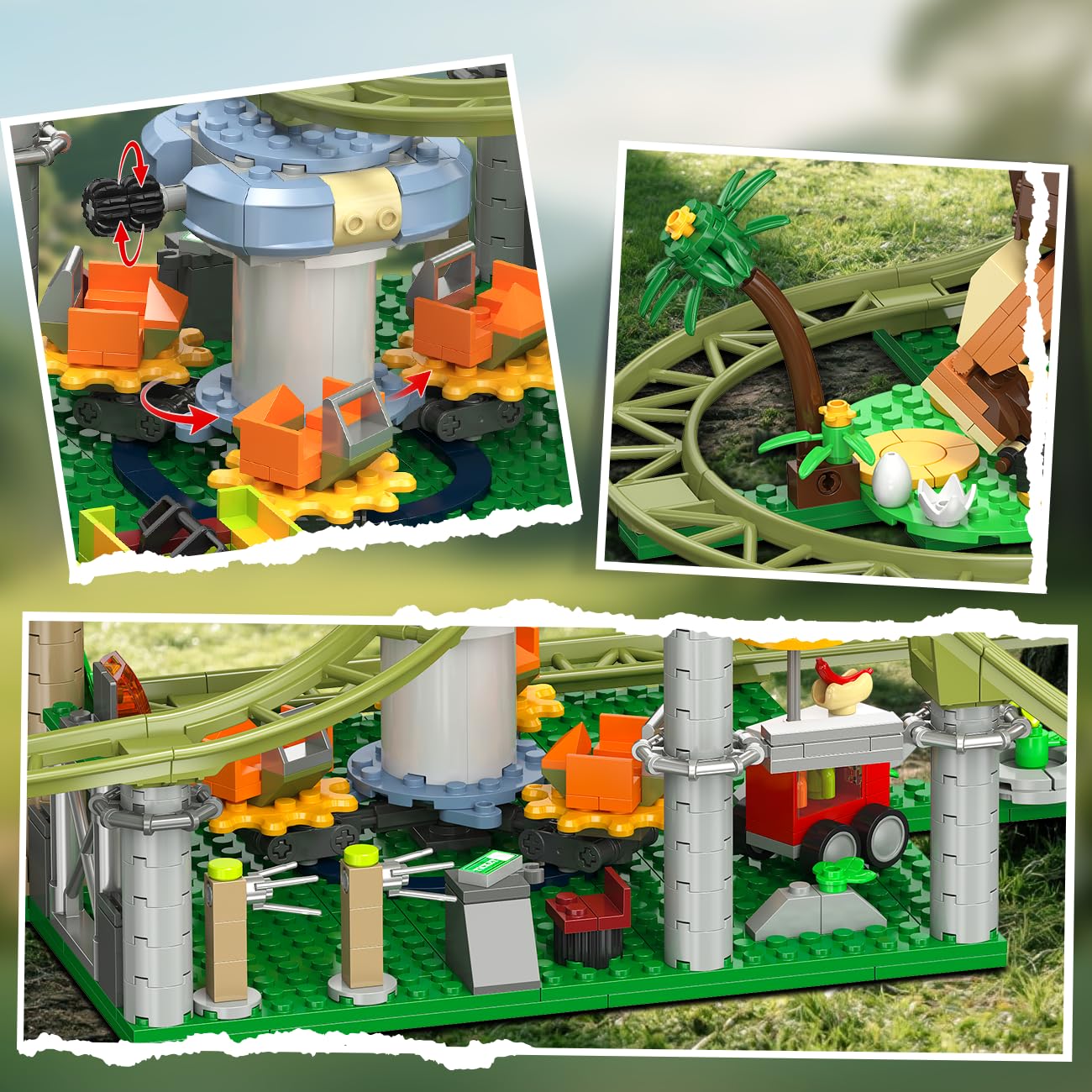 HOGOKIDS Dinosaurier Achterbahn Bausteine Spielzeug – 1222pcs Achterbahn Bauspielzeug mit 4 Dinosauriern, Geländewagen, Dinosauriermodellen, Geschenk für Erwachsene, Mädchen Jungen ab 8 Jahren 7