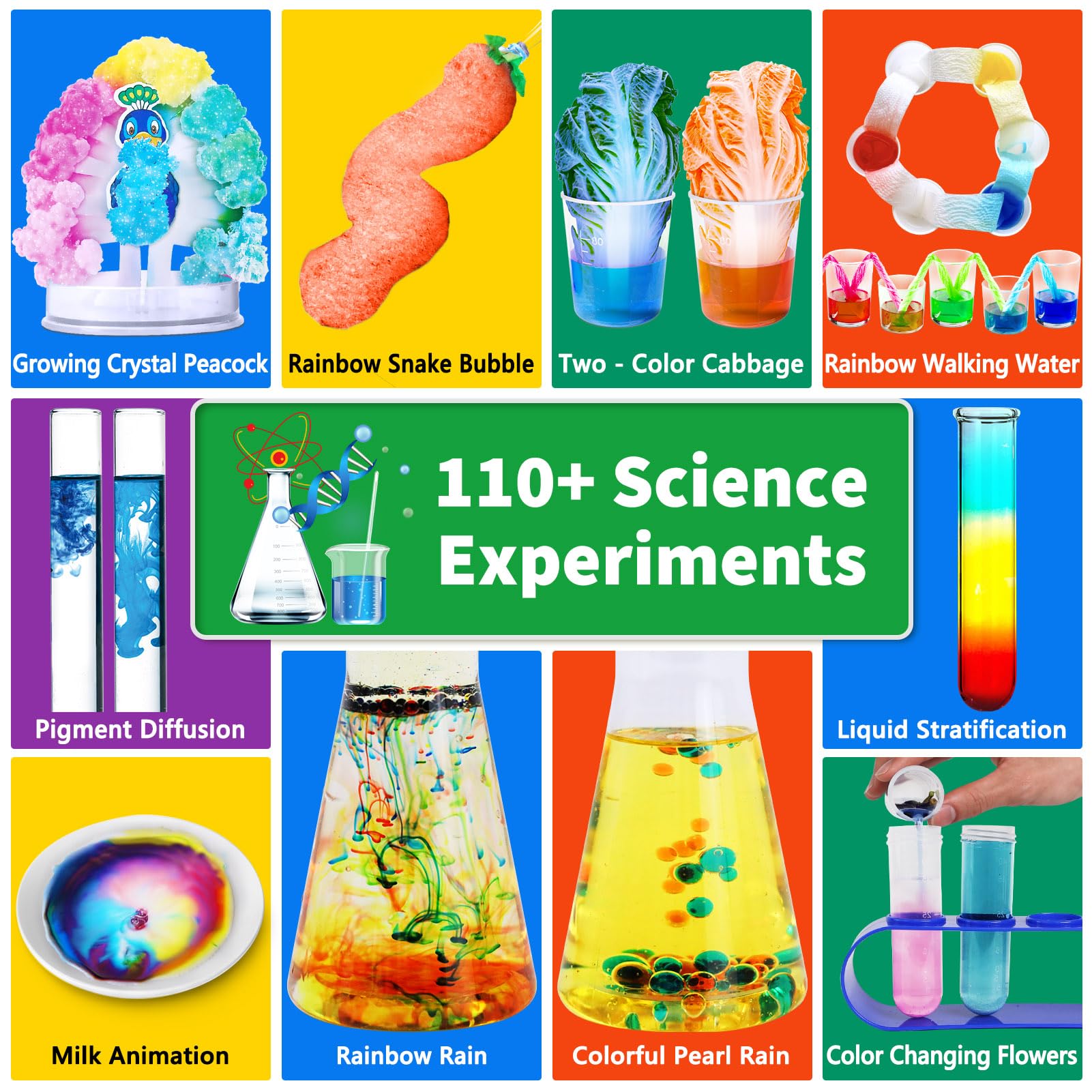 110+ Science Experiments Kits for Kids, Science Projects STEM Activies Toys Gifts for Boys & Girls, Volcano Eruption, Chemistry Set and More Scientist Educational Toys