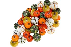 Winlyn 56 Pcs Assorted Mini Artificial Pumpkins Fall Harvest Pumpkins Foam Pumpkins Decorative Faux Pumpkins for Fall Wedding Halloween Autumn Holiday Thanksgiving Kitchen Table Bowl Filler Décor