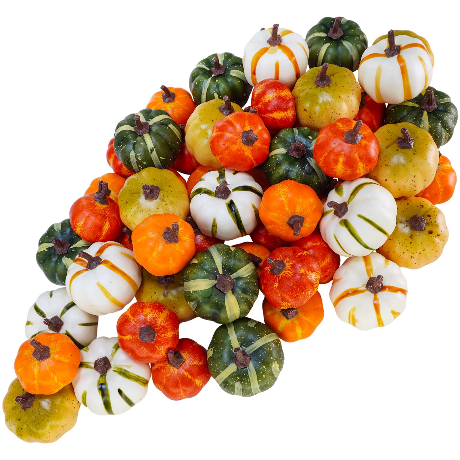 Photo 1 of Winlyn 56 Pcs Assorted Mini Artificial Pumpkins Fall Harvest Pumpkins Foam Pumpkins Decorative Faux Pumpkins for Fall Wedding Halloween Autumn Holiday Thanksgiving Kitchen Table Bowl Filler Décor