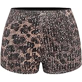 Floerns Women's Sequin Cheetah Print Rave Outfits Y2k Mini Micro Shorts