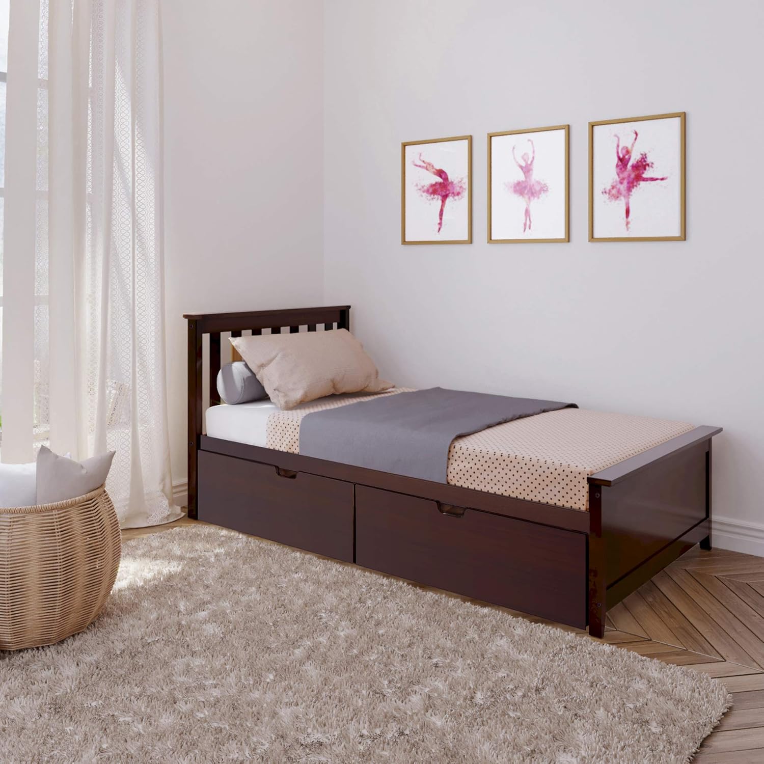 Max Lily Twin Bed With Under Bed Storage Drawers Natural Home Kitchen Furniture