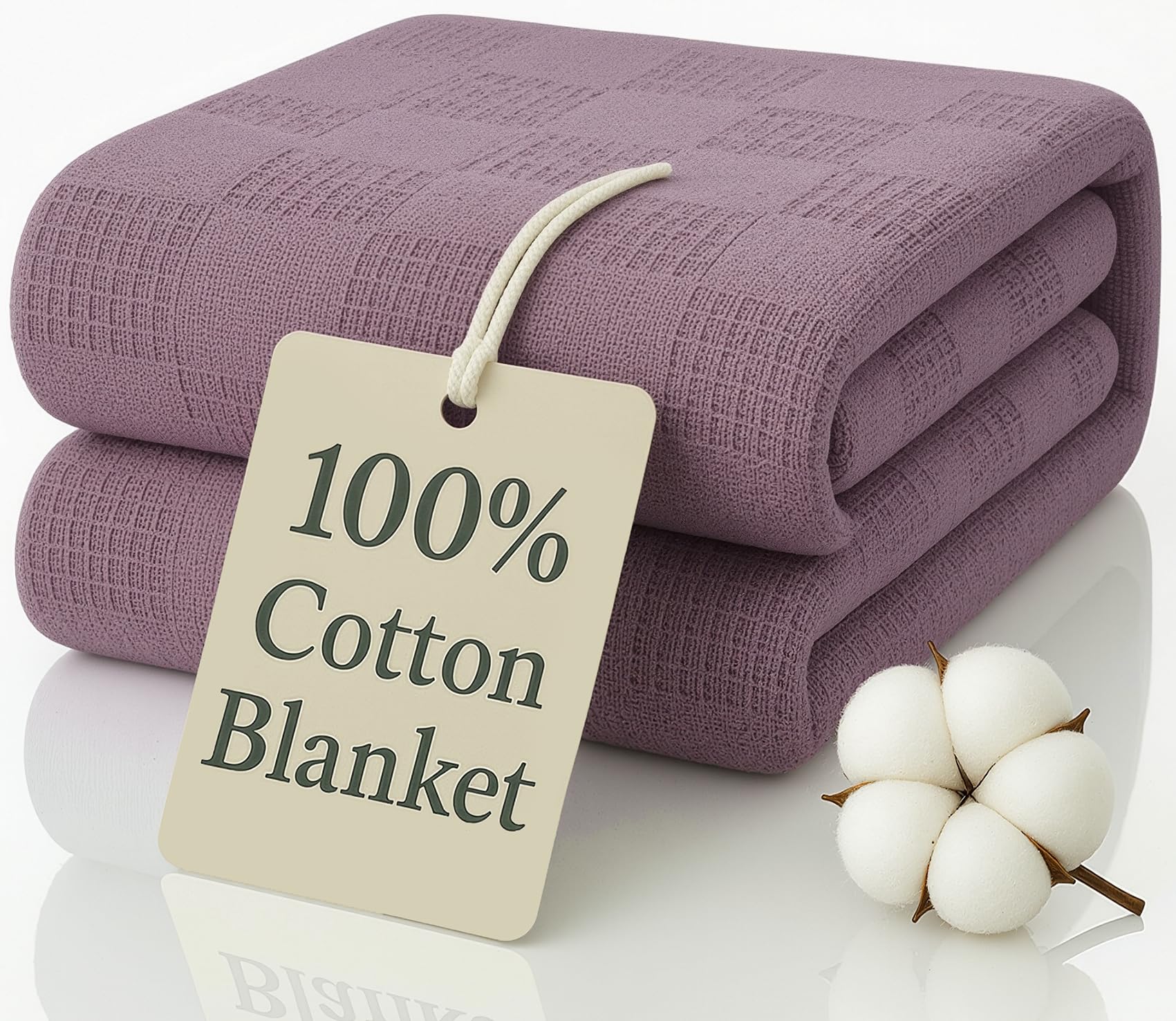 Photo 1 of 100% Cotton Blanket King Size 108x90 - Lightweight Breathable Waffle Weave Thermal Throw for Bed, Sofa & Couch - Soft Cozy, Durable Summer Bedding, All Season Comfort for Home, Travel & Camping, Plum