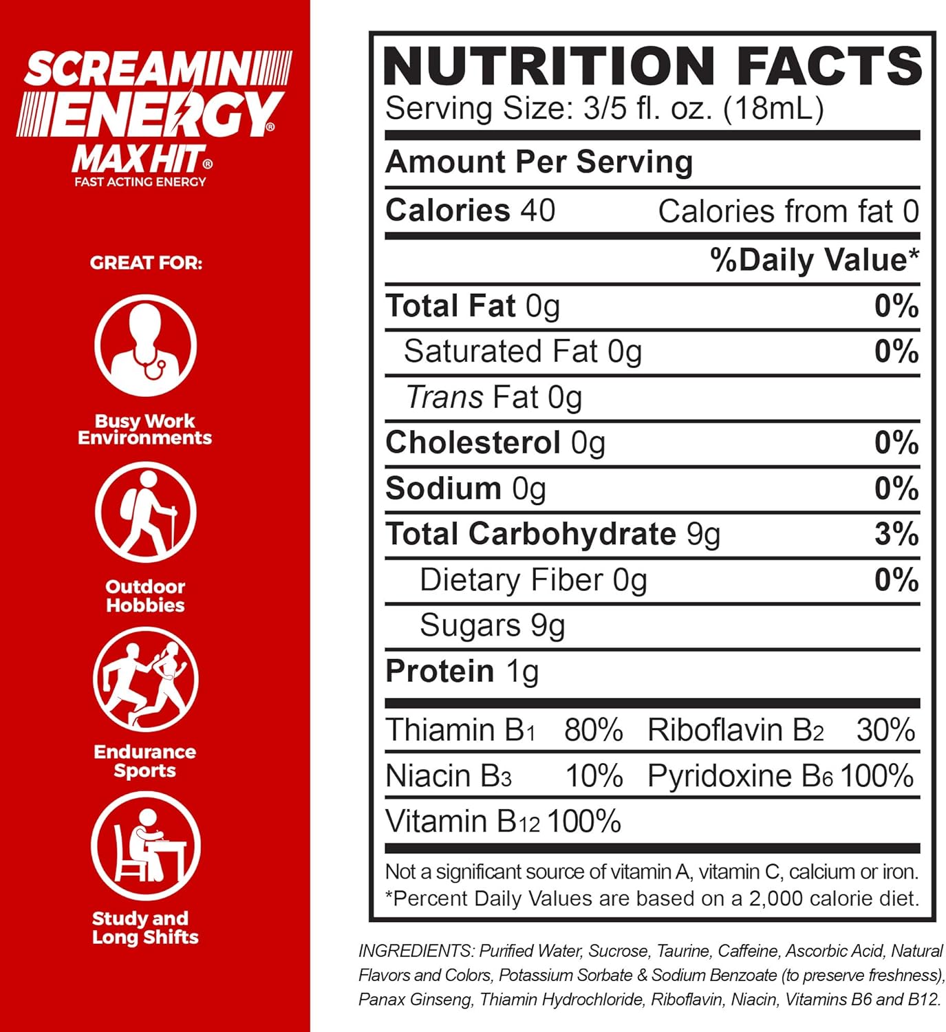 Screamin Energy Max Hit/Ultra Combo Pack - Energy Shots for Endurance and Performance with Caffeine, Panax Ginseng Extract, and Vitamins - 24 Count: Health & Personal Care