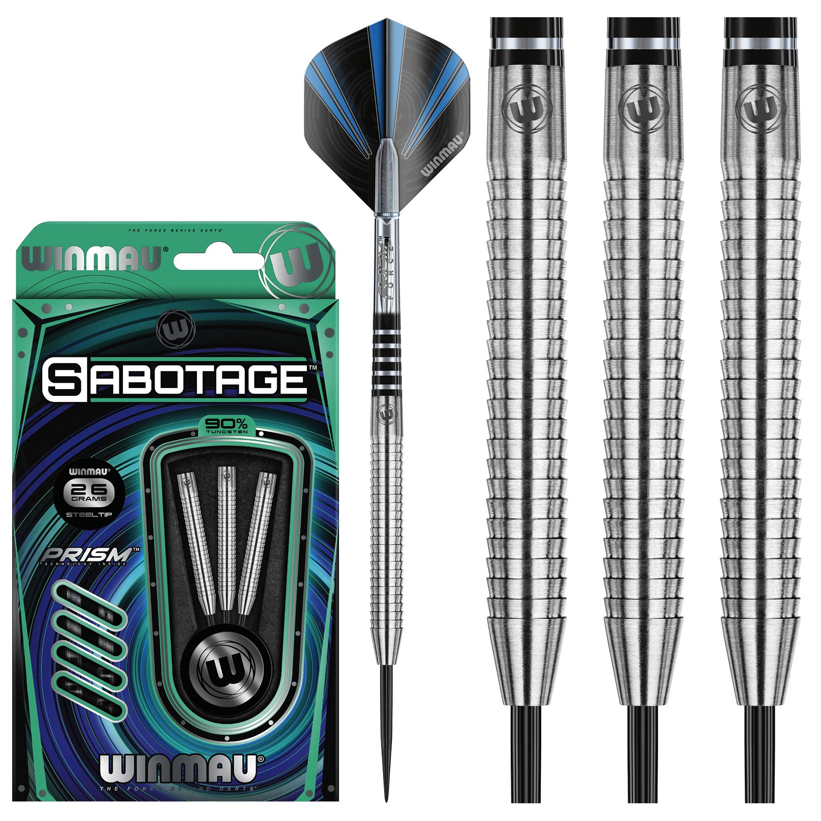WINMAU Sabotage 26g Tungsten Darts with Prism Flights and Shafts (Stems)