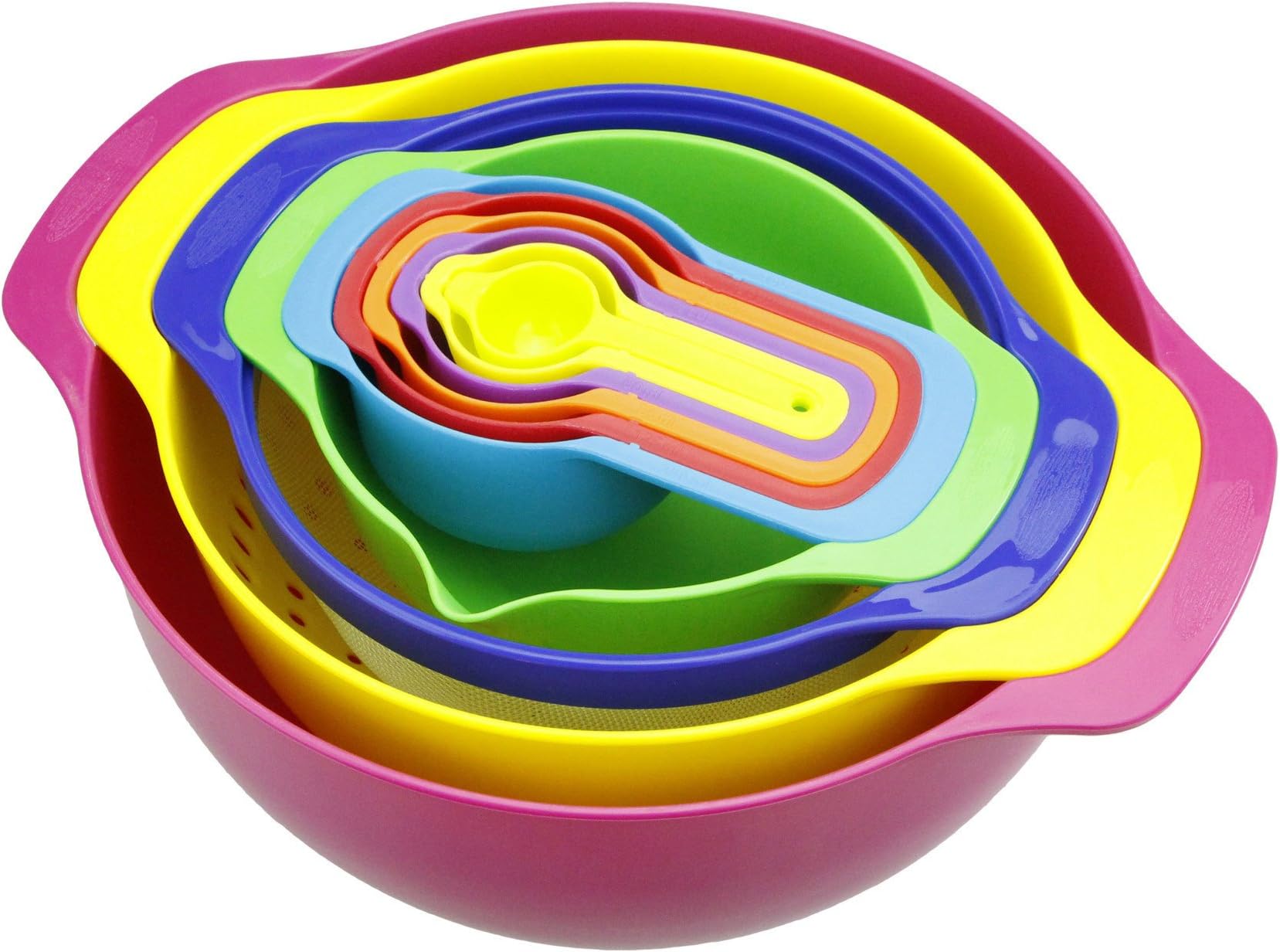 Measuring Spoons,10 in 1 Mixing Bowl Set,Colorful Measuring Cups,Nesting Bowl,Measuring Dry and Liquid Ingredients,Non Slip Bottom & Stackable By Chuanyue(10-Piece Plastic)