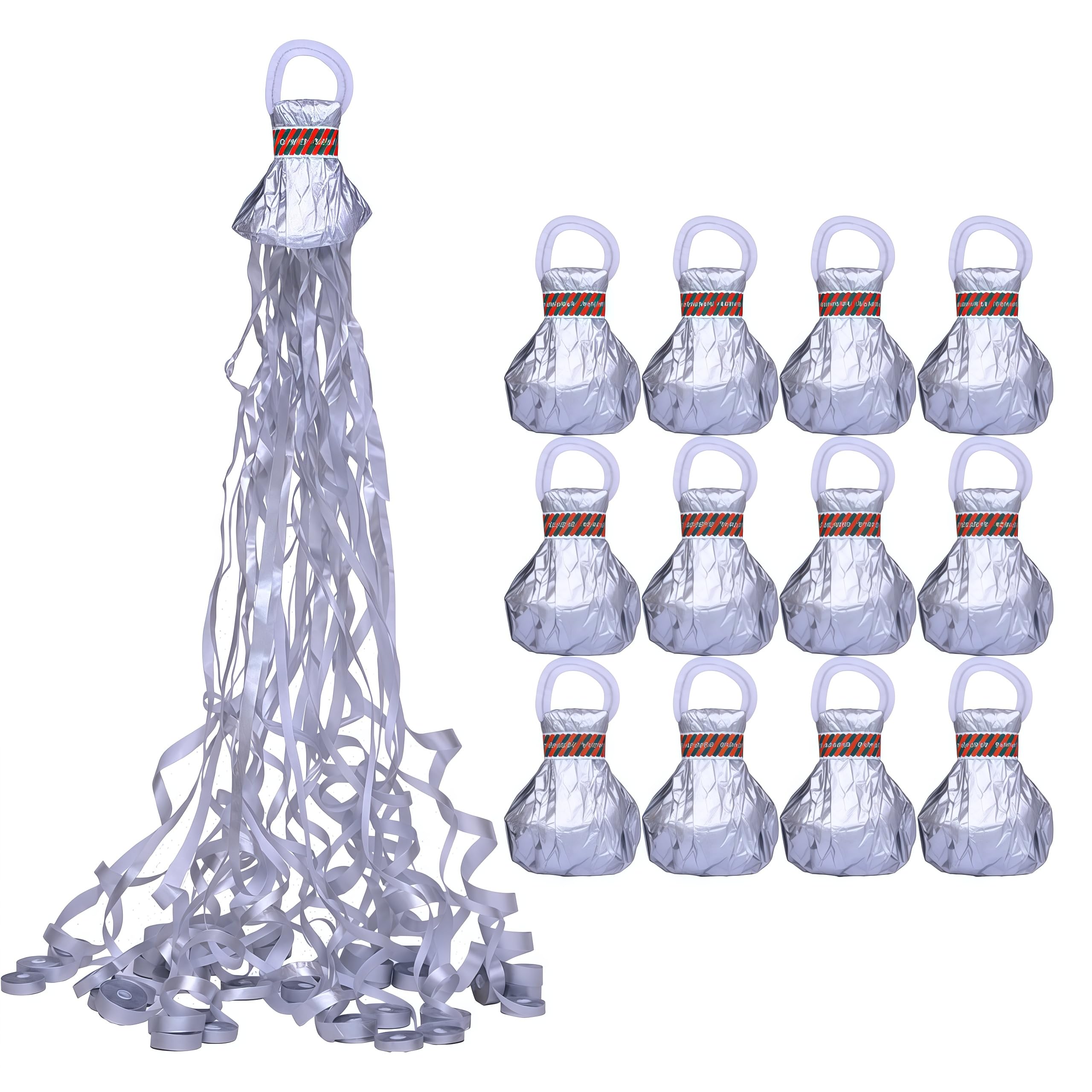 Photo 1 of 12 Pack Silver Streamer Poppers, No Mess Confetti Poppers?Party Poppers No Mess Streamers Easy to Clean Handheld Streamer Cannon?Ideal for Celebrations and Events