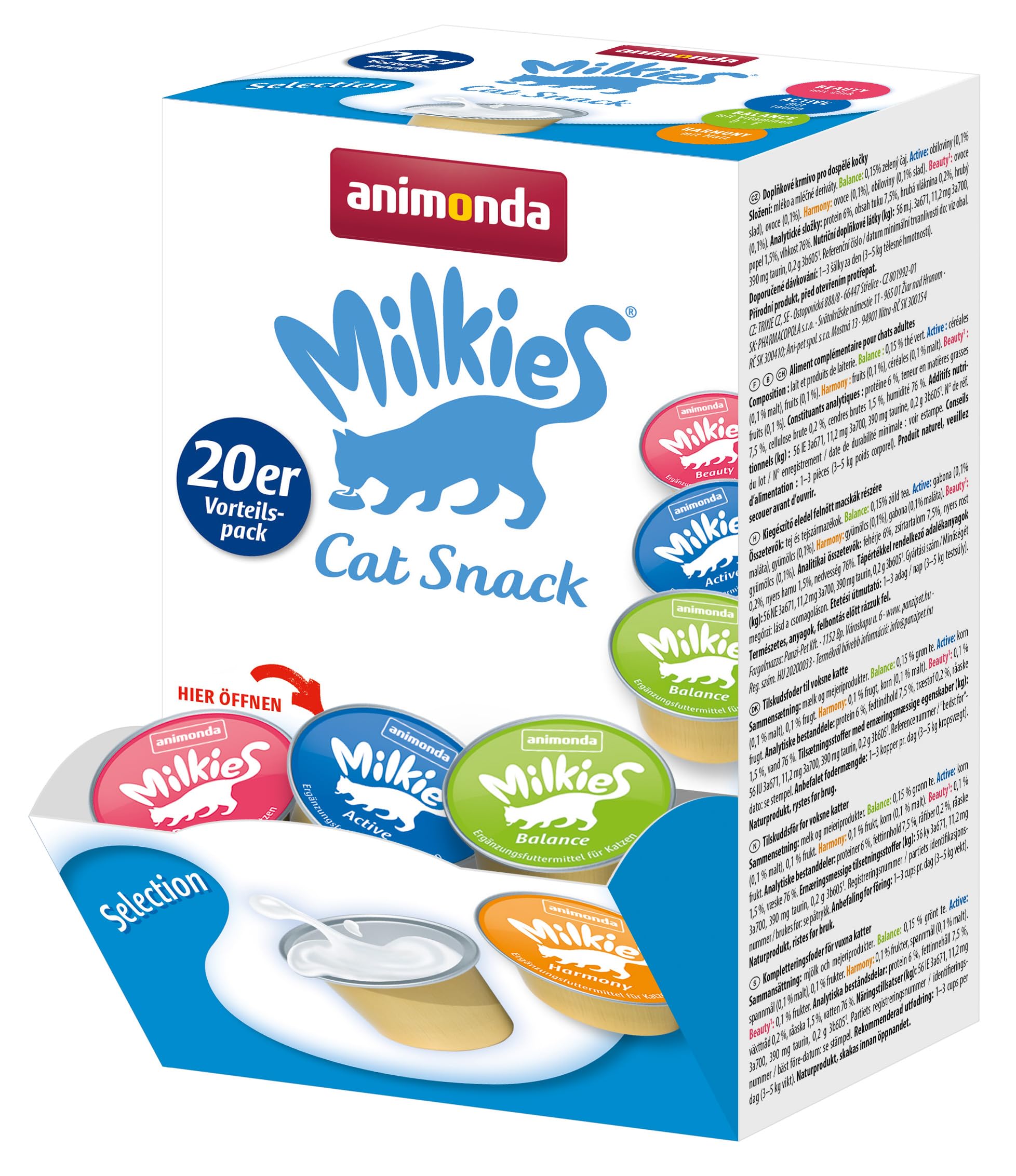 animonda Milkies Power, cat milk portions, selection, 20 cups at 15g