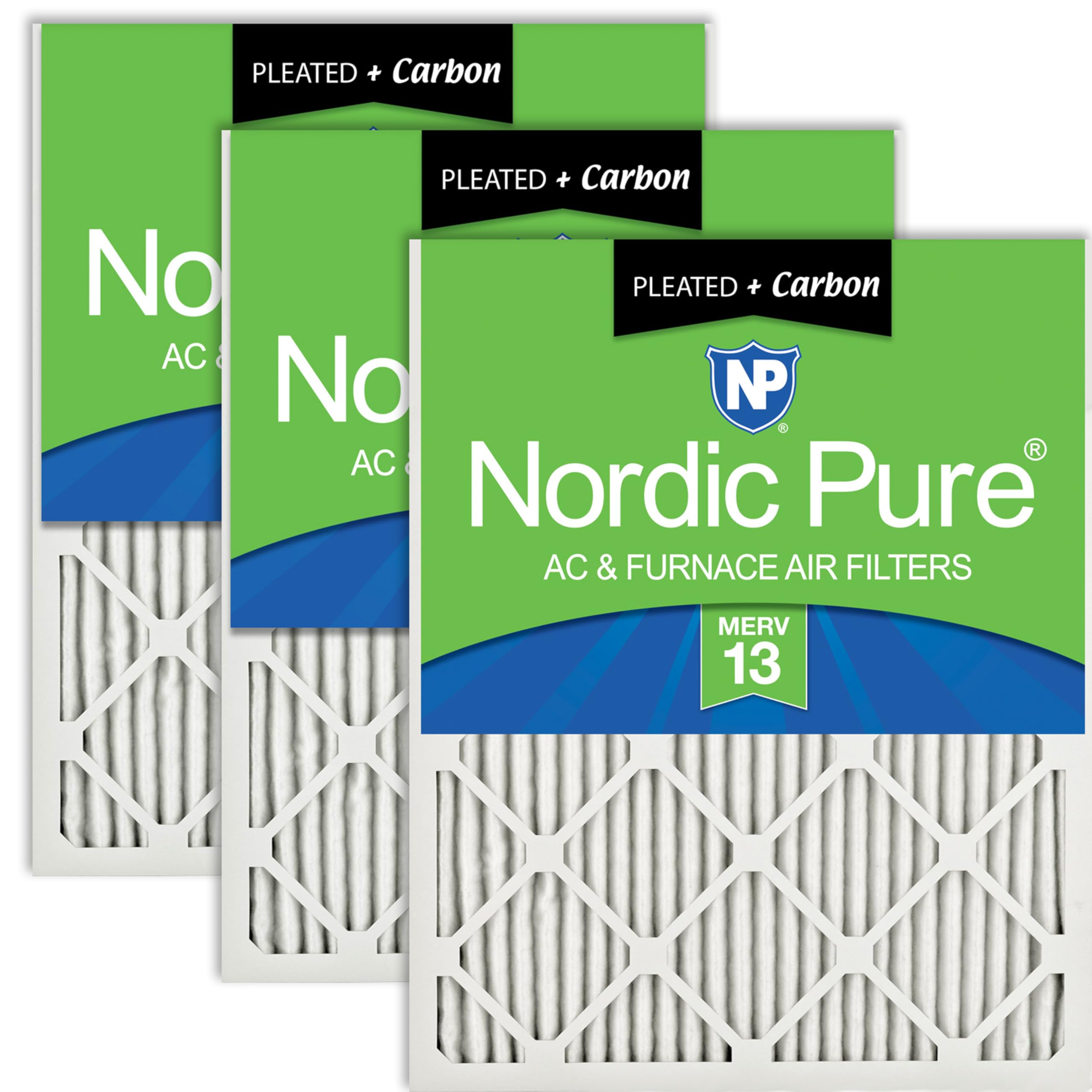 Nordic Pure 18x25x1 (Actual Size: 17 1/2 x 24 1/2 x 3/4) Pleated Air Filters MERV 13 Plus Carbon 3 Pack Image