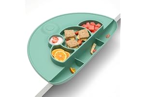 PrimaStella Platemat - Silicone Placemat, Divided Suction Plate and Food Catcher All-in-one - Toddler Must Haves (Green)