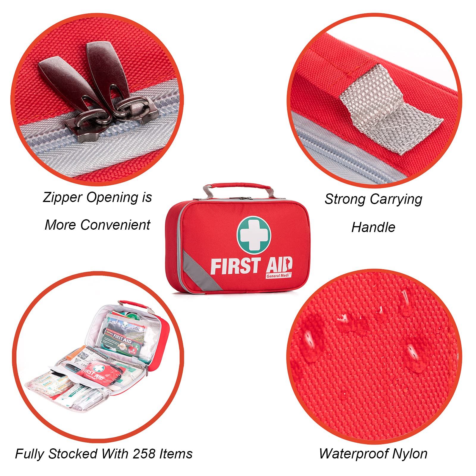 General Medi 2-in-1 First Aid Kit (215 Piece Set) + 43 Piece Mini First Aid Kit -Includes Eyewash, Ice(Cold) Pack, Moleskin Pad and Emergency Blanket for Travel, Home, Office, Car, Workplace