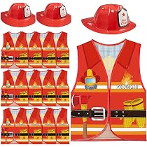 Costume De Pompier Pour Enfants - Lot De 12 Gilets + 12 Chapeaux - Jeu De Rôle, Fête D'anniversaire, Halloween