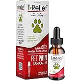 T-Relief Pet Pain Relief Drops Arnica +12 Powerful Natural Medicines Help Reduce Muscle Joint & Hip Pain Soreness Stiffness Injuries in Dogs & Cats - Fast-Acting Soother - 1.69 oz