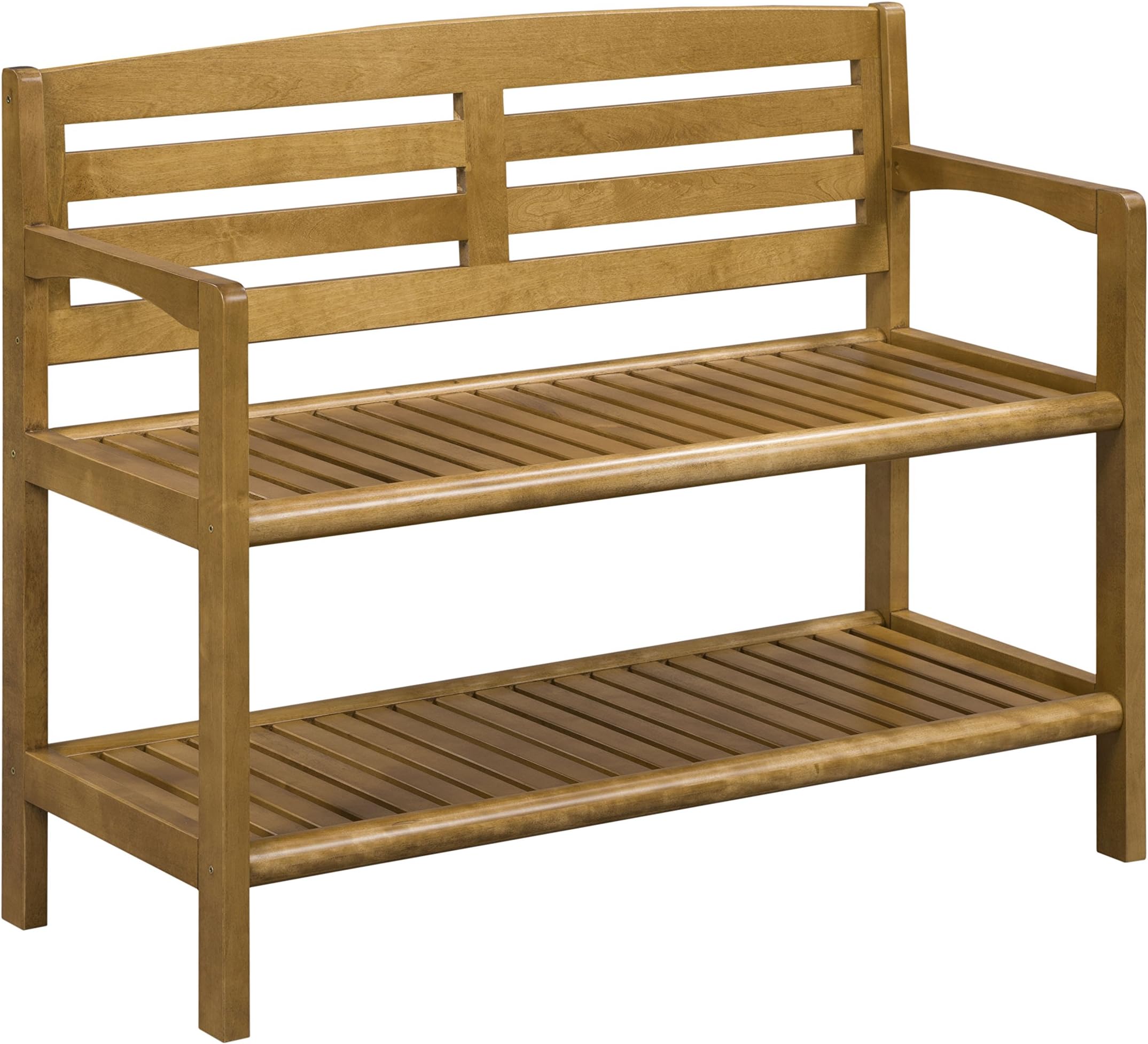 New Ridge Home Goods Abingdon Solid Birch Wood Bench with Back, Cinnamon