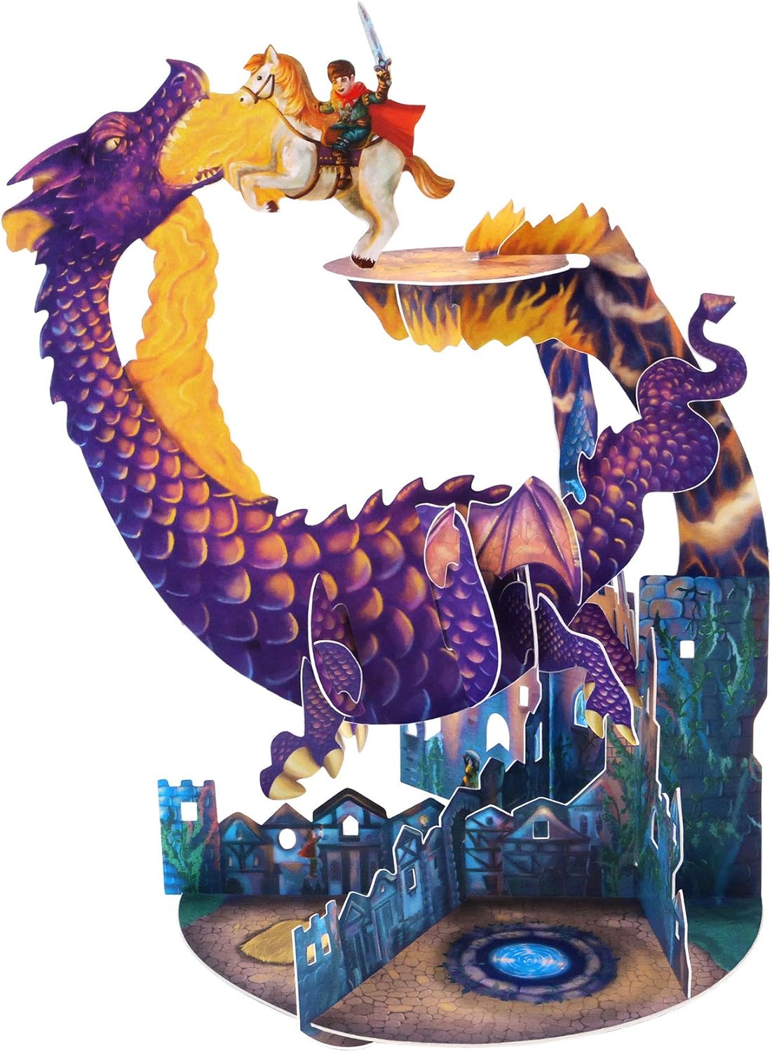 SANTORO Pendulum, 3D Pop Up Greeting Card - Dragon And Knight - for Kids for Boys for Him Birthday, blue|oak, 16 x 21 cm
