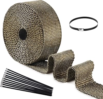 ilauke Titanium Exhaust Wrap Tape 5Mx5CM with 10 Ties Heat Shield Roll
