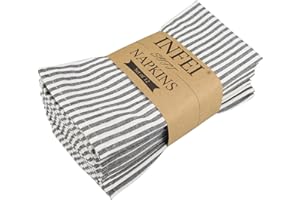 INFEI Plain Striped Cotton Linen Blended Dinner Cloth Napkins - Set of 12 (40 x 30 cm) - for Events & Home Use (Black)