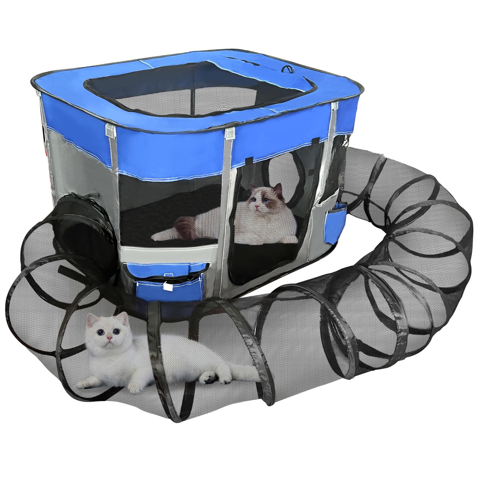 Photo 1 of Apatal Outdoor Cat Enclosure,Portable Pet Playpen Foldable Kitten Tent with Surround Tunnel and Tube Dog Crates Kennel House Great with Carry Bag for Indoor Outdoor Travel Use Pets Puppy Kitten Rabbit