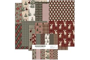 IKAMMO Christmas Scrapbook Paper Pad 12×12,Vintage Christmas Deer Patterned Papers ,24 Sheets Double-Sided Merry Christmas Scrapbooking CardStock Paper Pad for Holiday Cardmaking DIY Origami Papers.