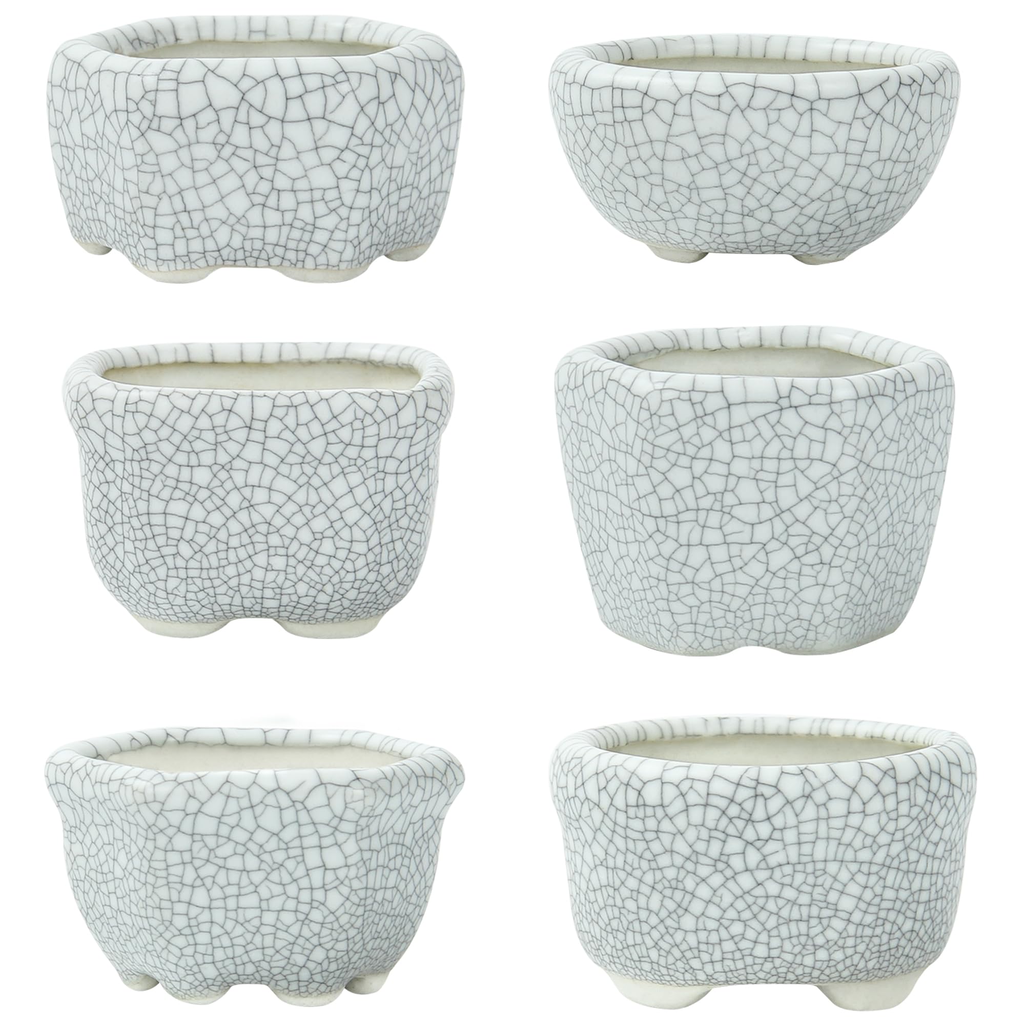 happy bonsai 1.8"(4.5cm) 6pc Mini Glazed Pots Gray White