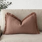 Foindtower Decorative Linen Fringe Lumbar Throw Pillow Covers Cozy Boho Farmhouse Cushion Cover with Tassel Soft Accent Pillowcase for Sofa Bed Living Room Home Decor, 12×20 Inch, 1PC, Rust