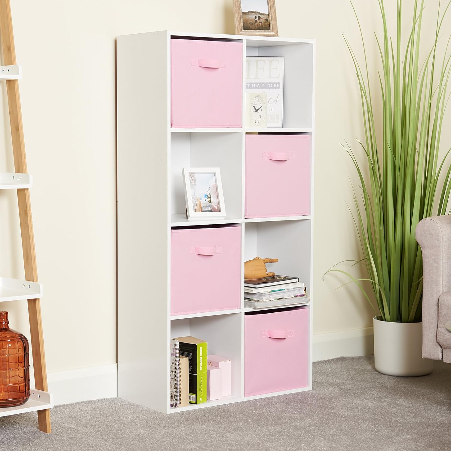 4 Schubkästen in Pink Hartleys Würfelregal in Weiß mit 8 Fächern u