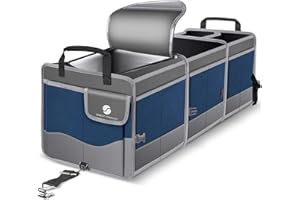 ORIENT FAMULAY Trunk Organizer with Cooler, Collapsible Trunk Storage Container with Non Slip Bottom Strips, Large Multi-Compartment Waterproof Car Trunk Organizer Groceries for Vehicle Sedan, SUV, Truck,Van(Blue)