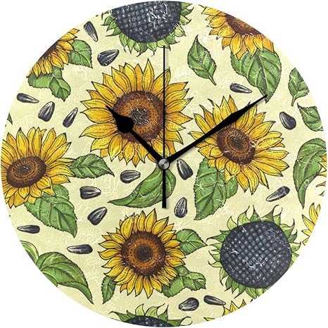 Amazon Co Jp Gukisala 壁時計 油絵っぽいの質感があり掛け時計 ヒマワリと黄色のひまわりイラストのシームレスパターン ナチュラル オシャレな インテリア お部屋 寝室 に 飾り 母の日 記念日 引っ越し プレゼント ホーム キッチン