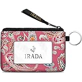 IRADA ID Case Wallet Keychain with Clear ID Window Zipper Cute Coin Purse for Women Water Resistant Small Coin Pouch-Pink Paisley Floral Keychain Wallet