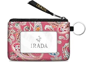 IRADA ID Case Wallet Keychain with Clear ID Window Zipper Cute Coin Purse for Women Water Resistant Small Coin Pouch-Pink Paisley Floral Keychain Wallet