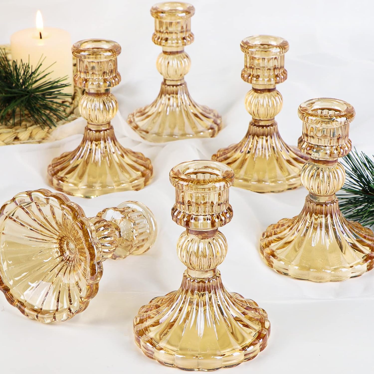 Candles & Holders - Simeitol Taper Candle Holder Set of 6, Glass Candlestick Holders, Gold for Wedding Centerpieces, Bridal Shower, Fall Table Decorations, Home Party Table Decor (Gold)