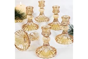 SIMEITOL Taper Candle Holder Set of 6, Gold Candle Holder & Vintage Candlestick Holder, Glass Candlestick Holder for Fall Table Decorations, Wedding Decorations, Christmas