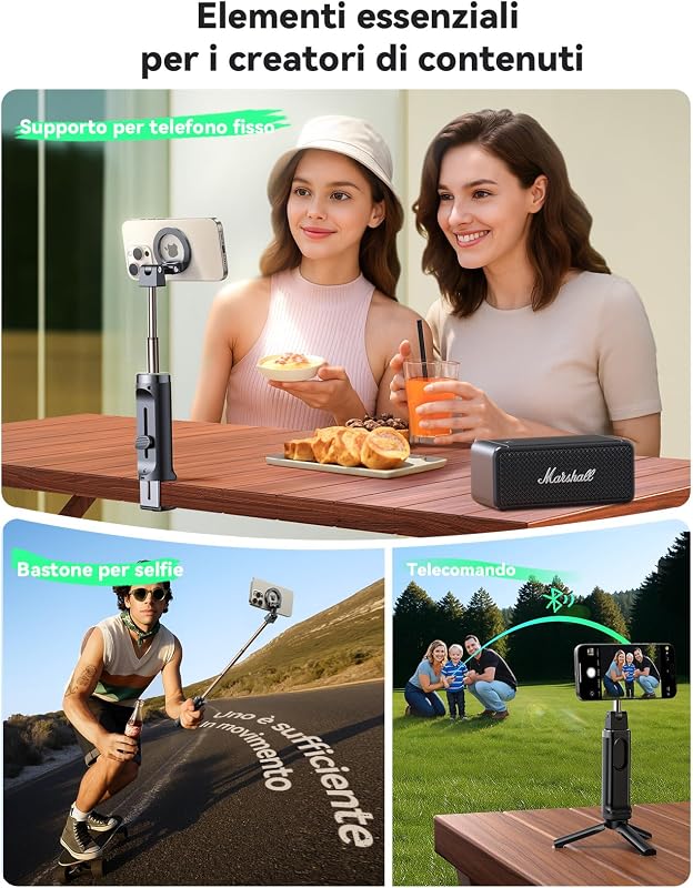 MagSafe Treppiede Smartphone All-in-1 Viaggio Accessori Utili Girevole a 360° Estensibile Selfie Stick con Treppiede e Telecomando Cellulare Supporto per iPhone Samsung Android — foto 5 di 8