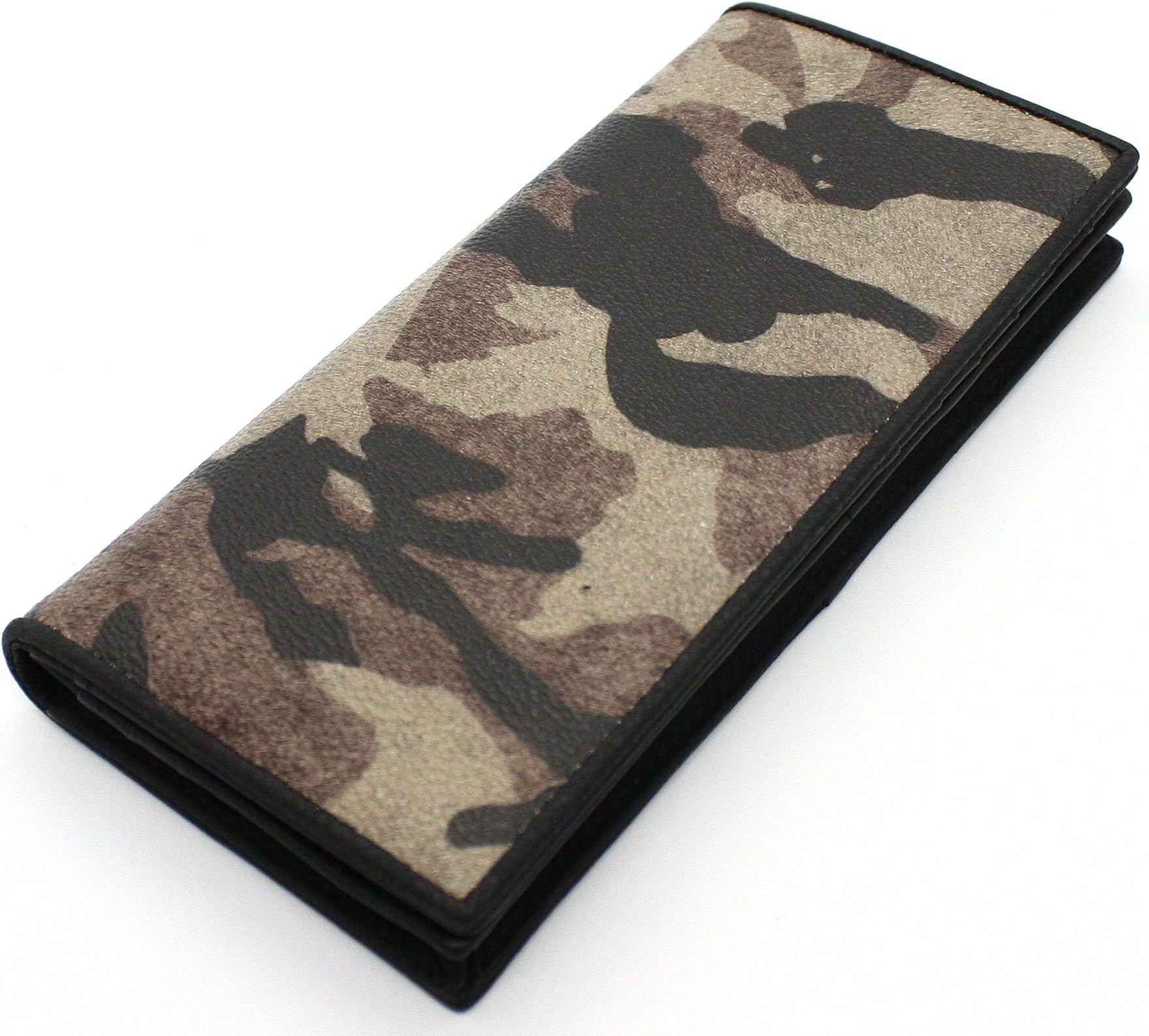 Wallets for Men Camo Checkbook Genuine Leather Bifold Secretary Long Breast ID Window